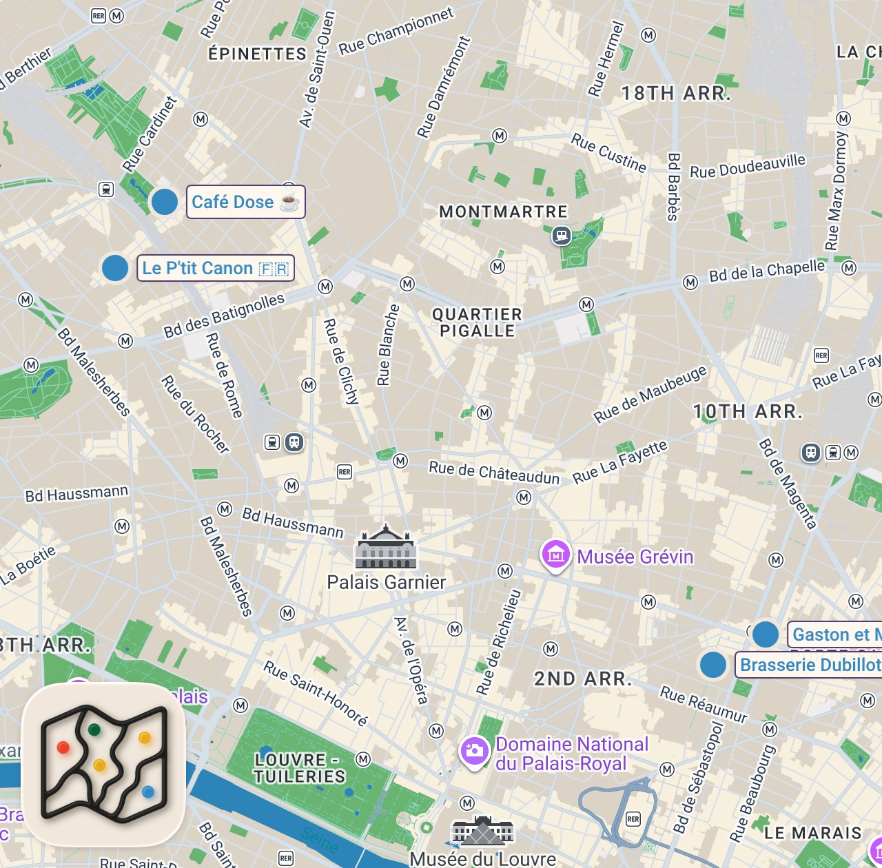 Map of 4 spots from Paris Food Guide: 15 Must-Try French Foods (by a Local)!