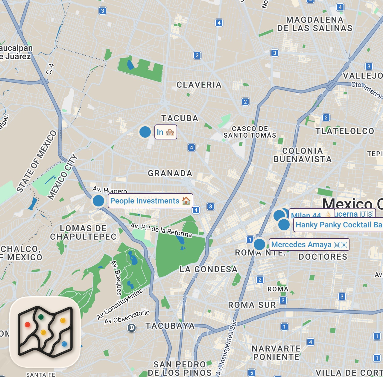 Map of 6 spots from Colonia Juarez Guide W/ ALANXELMUNDO | MEXICO CITY Travel Guide