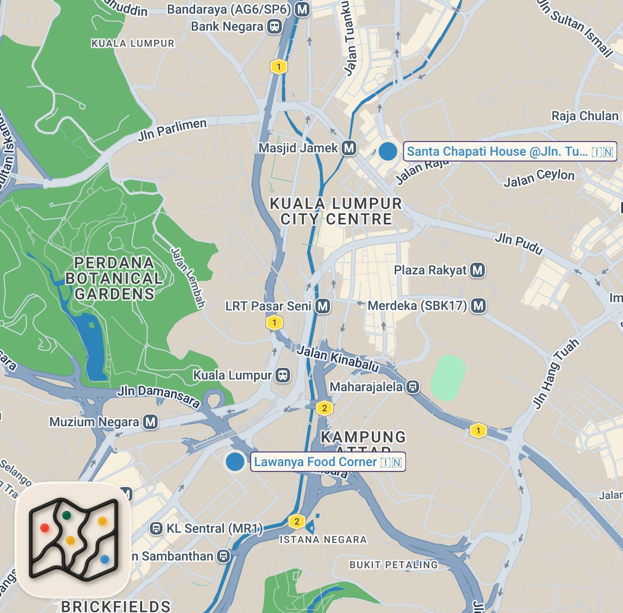 Map of 2 spots from Best INDIAN FOOD in Kuala Lumpur, Malaysia!! (Food Paradise)