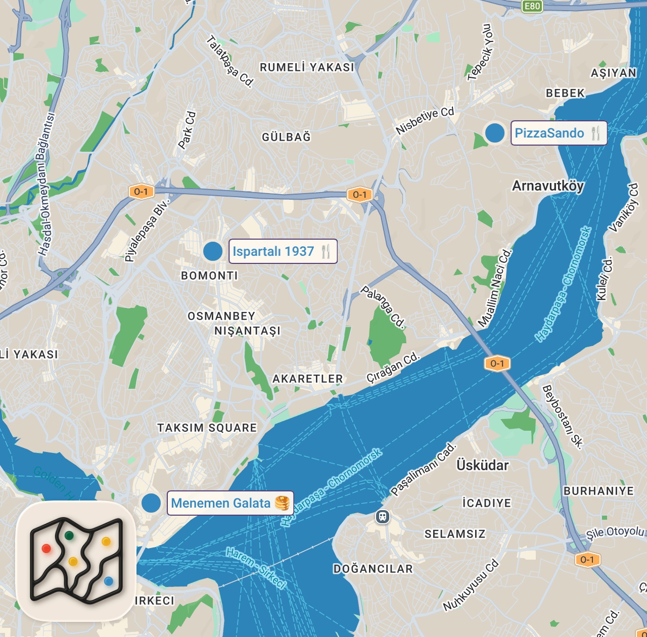 Map preview for NOKTA ATIŞI LEZZETLER #5 | Detroit usulü pizza, şiş köfte, Çakallı menemeni - Oğuz Yenihayat
