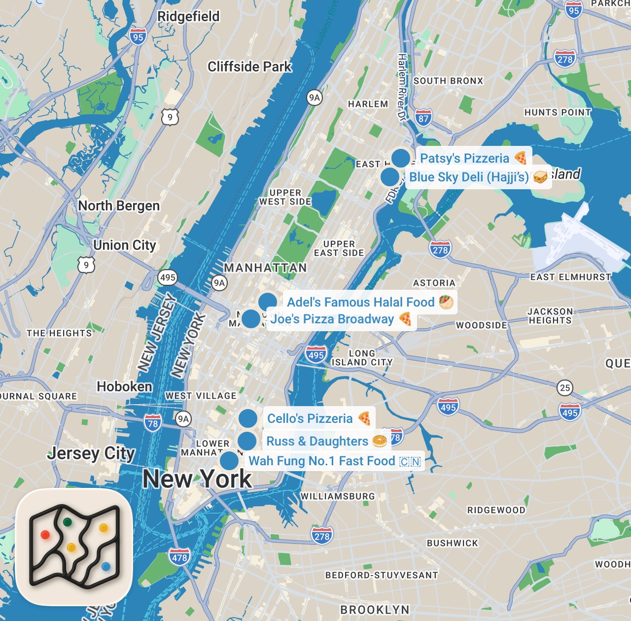 Map preview for ONLY Eating NYC Street Food for 24 Hours 🗽🥯🍕🍔