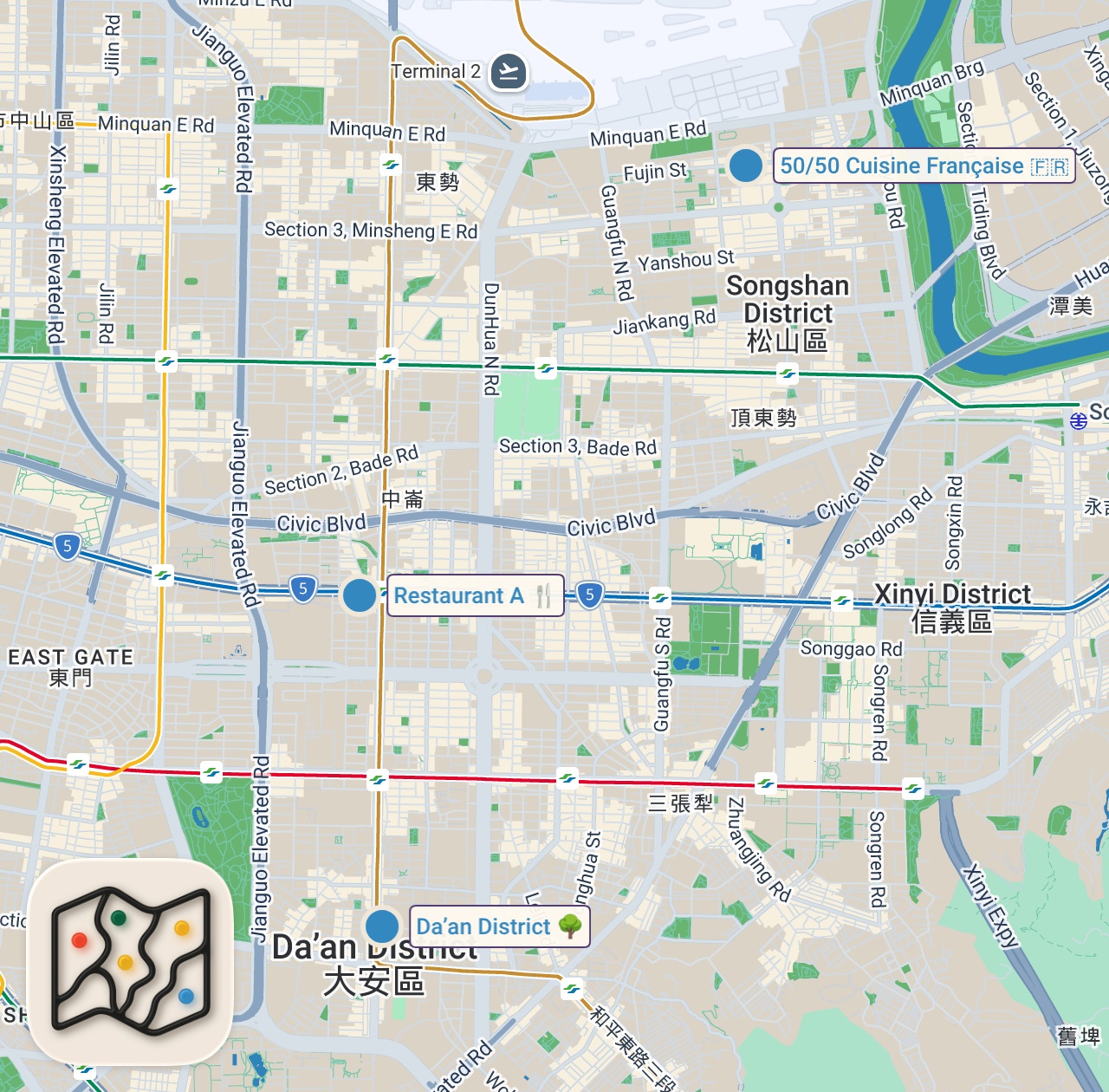 Map of 3 spots from TRYING MICHELIN RESTAURANTS IN TAIPEI | 15 + courses, first time trying michelin restaurant