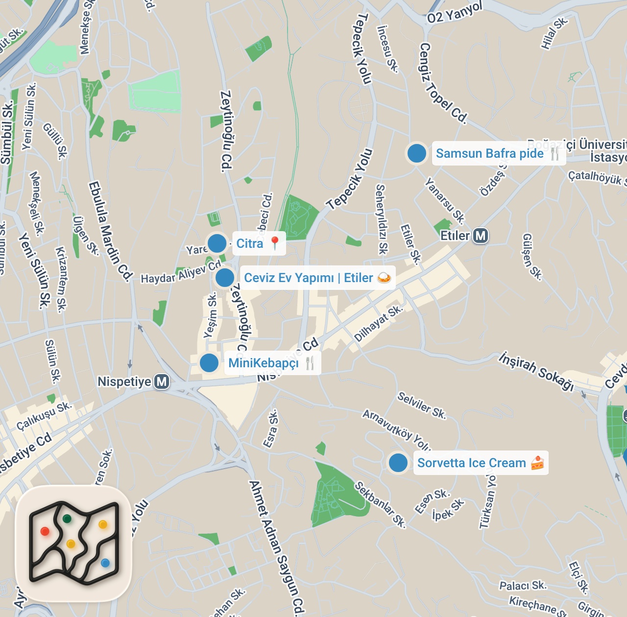 Map preview for ETİLER LEZZET REHBERİ (En salaş pideciye ve en küçük ocakbaşına gittik) – Ayaküstü Lezzetler