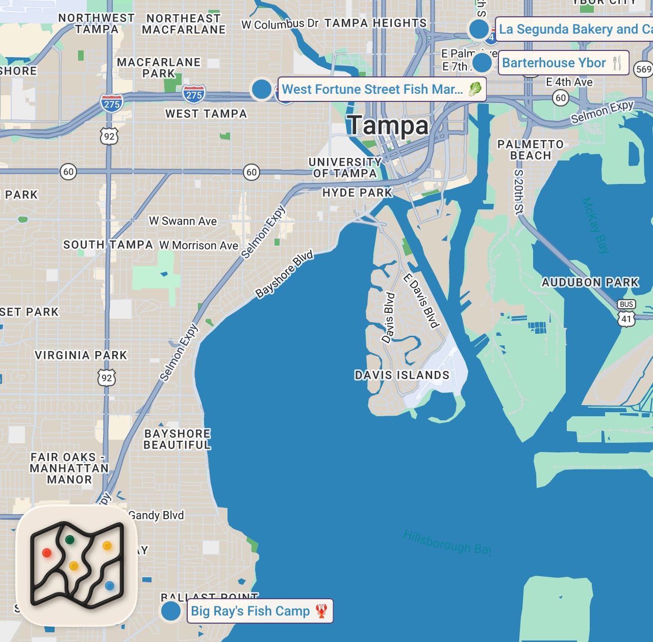 Map preview for Top 10 BEST EATS in TAMPA FLORIDA! Food Tour of Florida's SEAFOOD CAPITAL