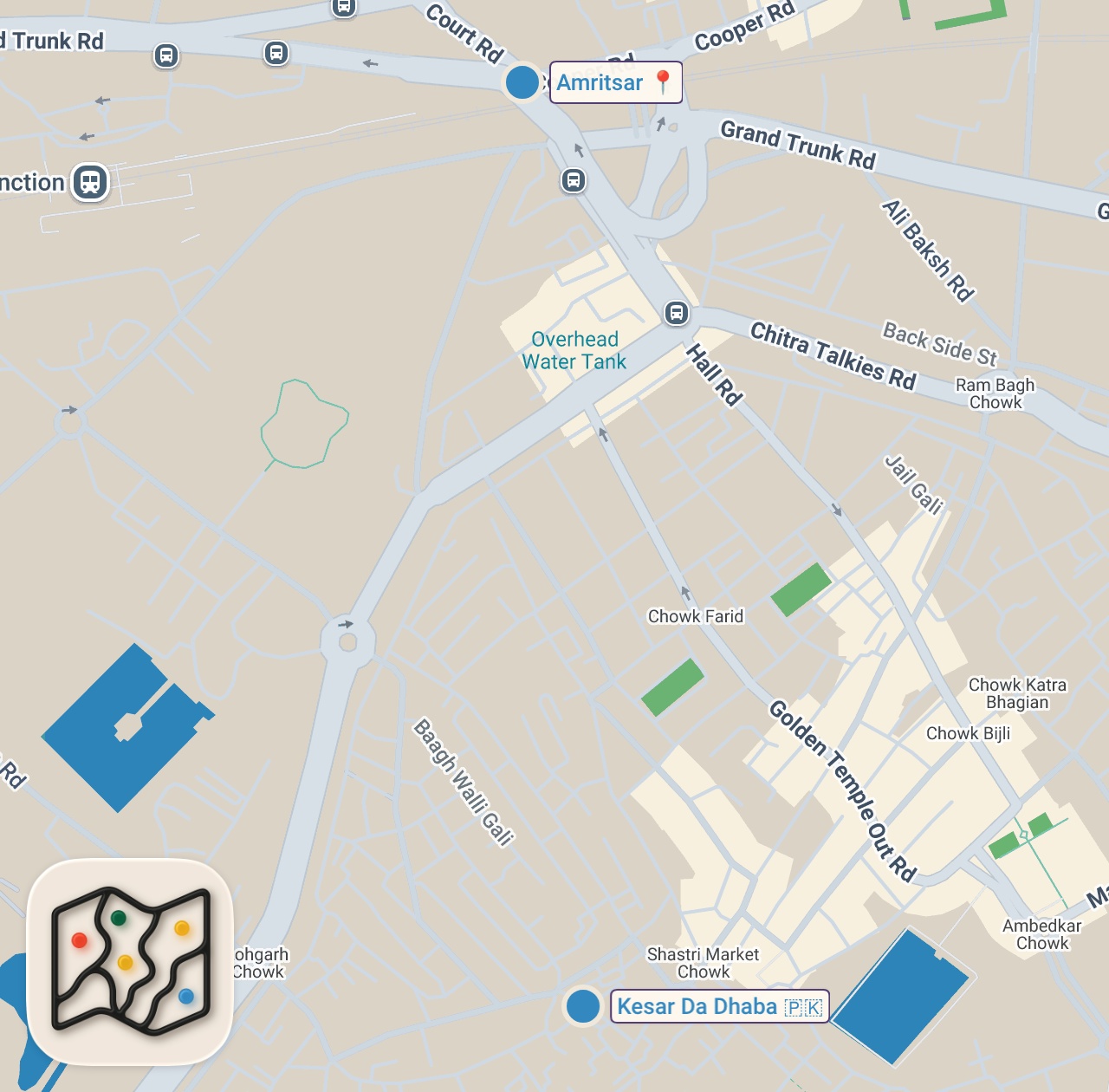 Map of 2 spots from Trying the Best Indian Food in Amritsar!