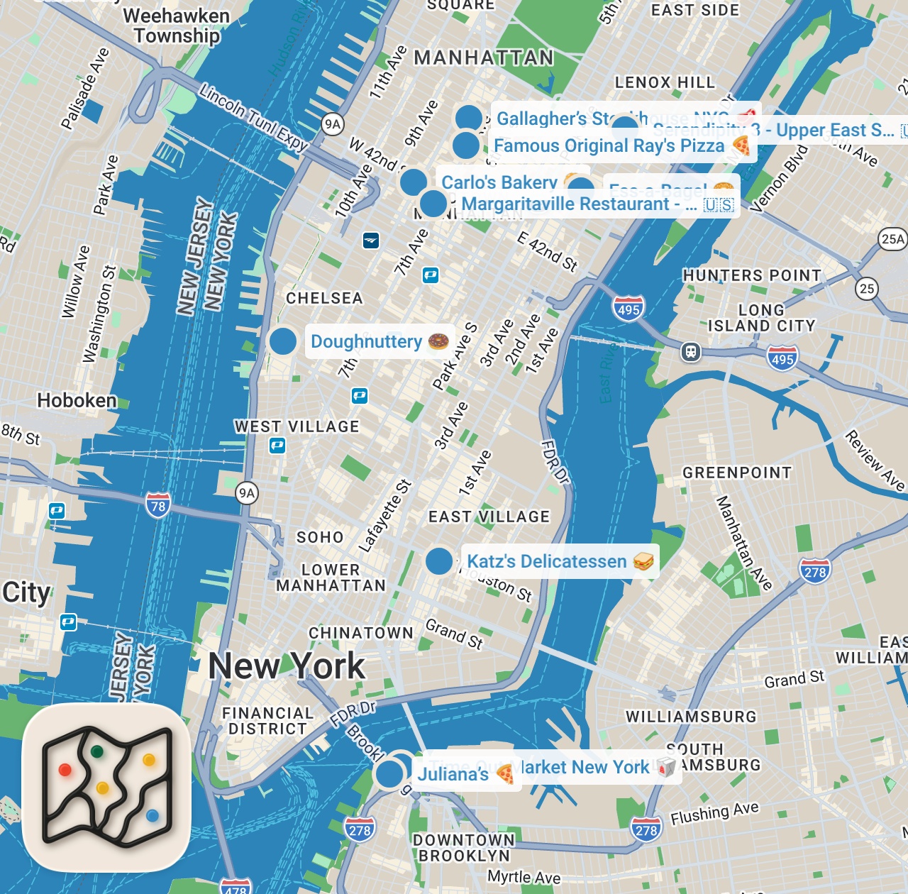 Map preview for I Tried NYC Tourist Trap Restaurants