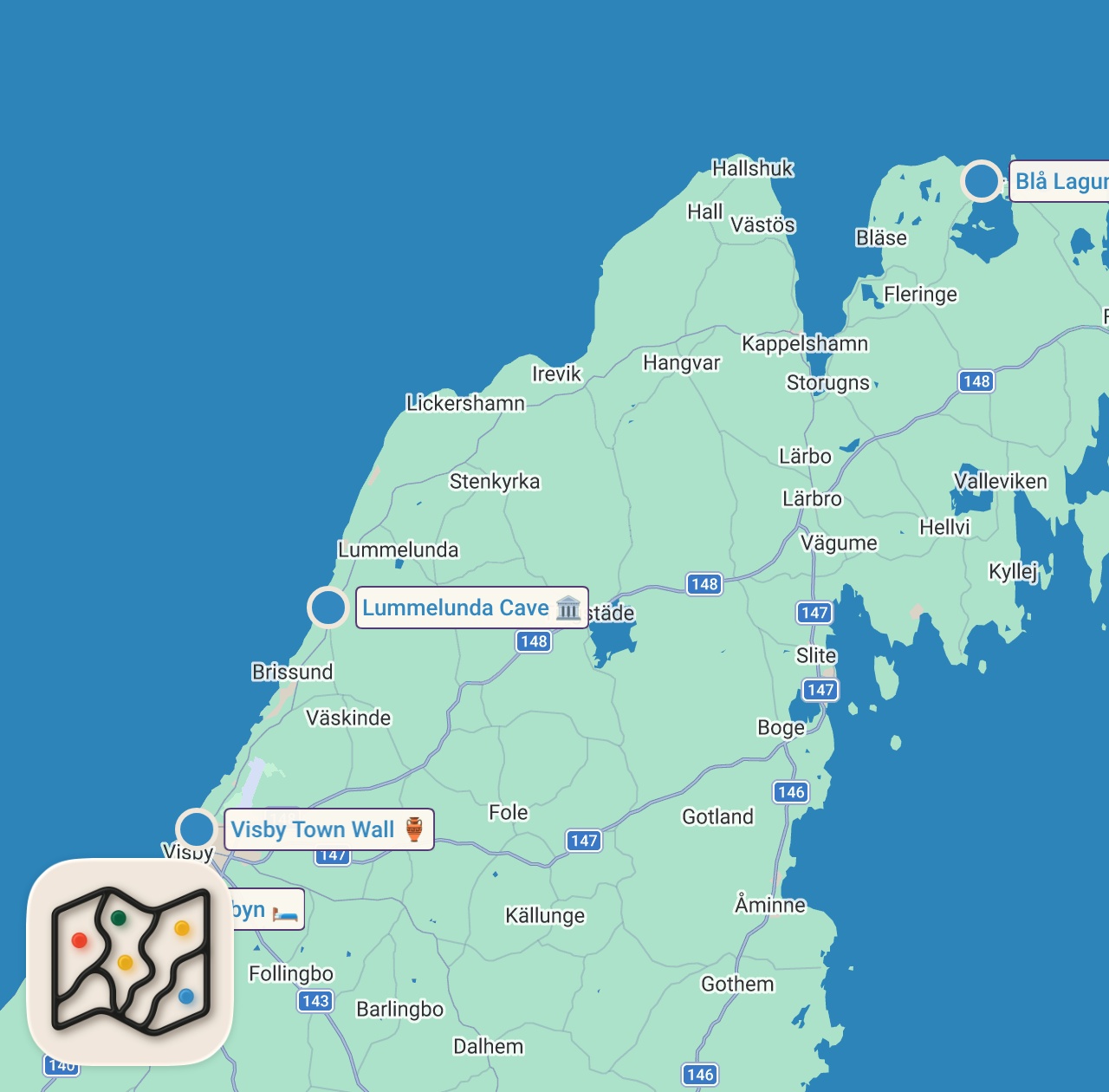 Map of 4 spots from 10 bästa platser att besöka i Gotland🇸🇪