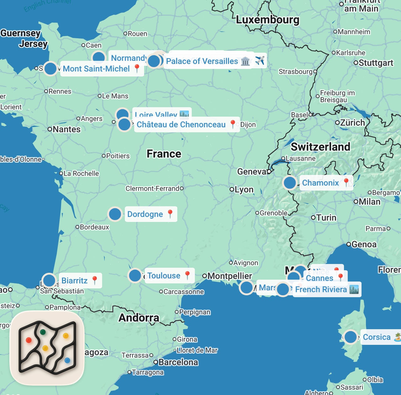 Map preview for 18 Meilleurs Endroits à Visiter en France | Les Plus Beaux Lieux de France | Guide de Voyage 4K