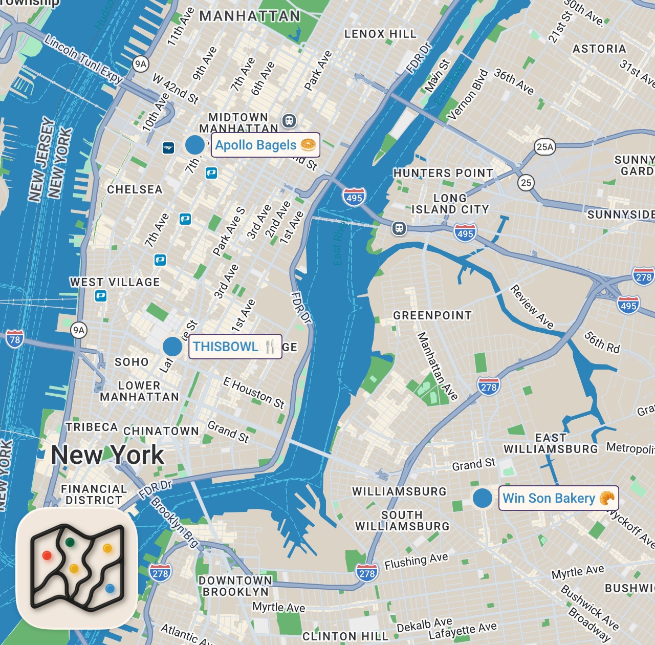 Map of 3 spots from REVIEWING VIRAL FOODS IN NYC #shorts