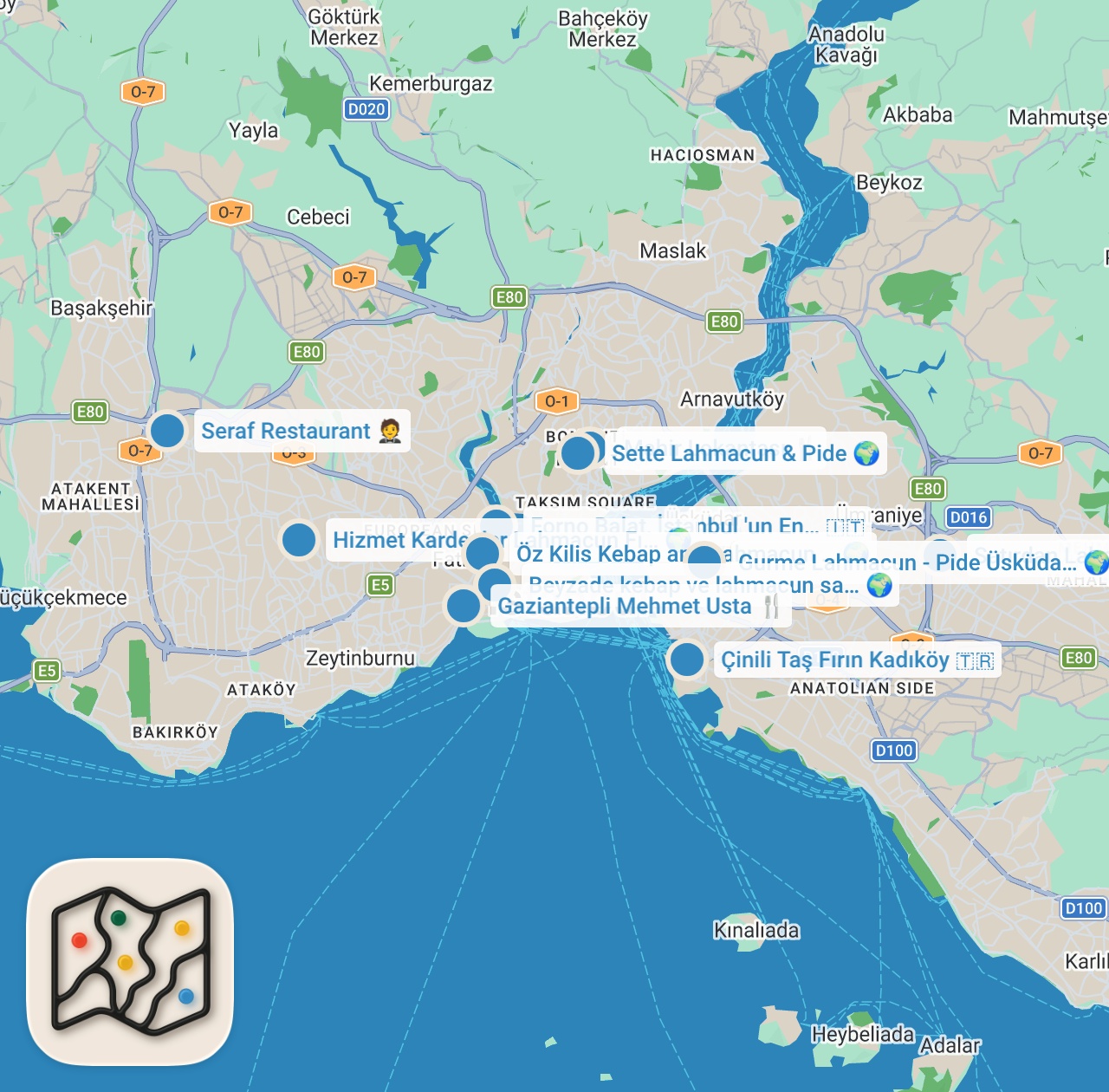 Map preview for İstanbul'un en iyi lahmacunları I En ucuzu 8 TL, en pahalısı 24 TL
