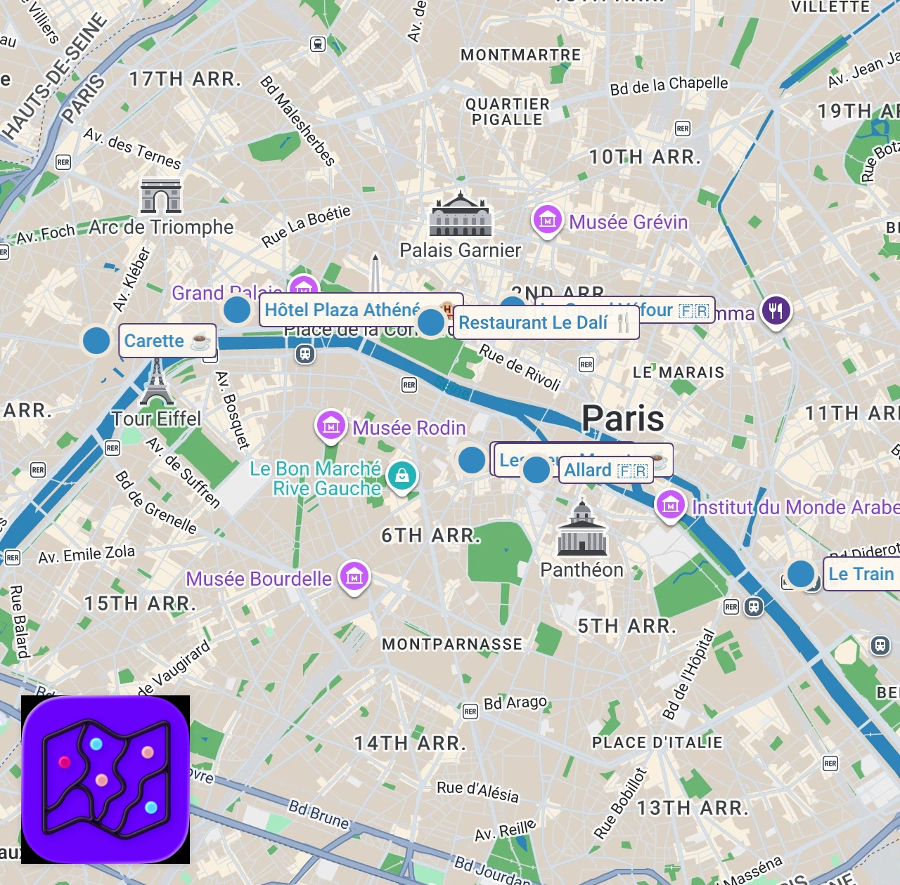 Map of 9 spots from 10 Best Restaurants in Paris