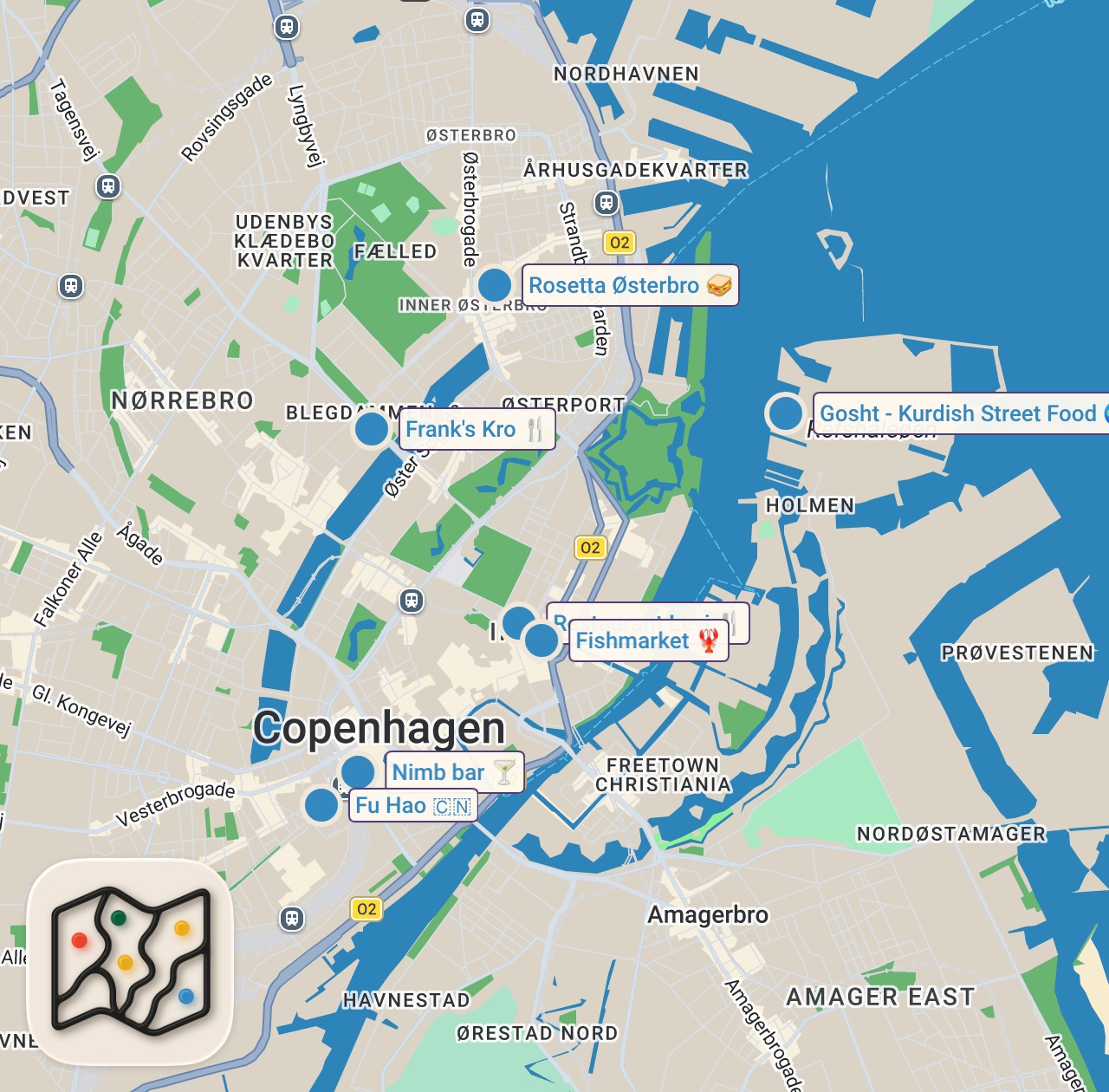 Map of 8 spots from 12 HRS in COPENHAGEN - Where A 3 MICHELIN Chef Eats Ft. Local Gems, Shish Kebab & Late Night Chinese