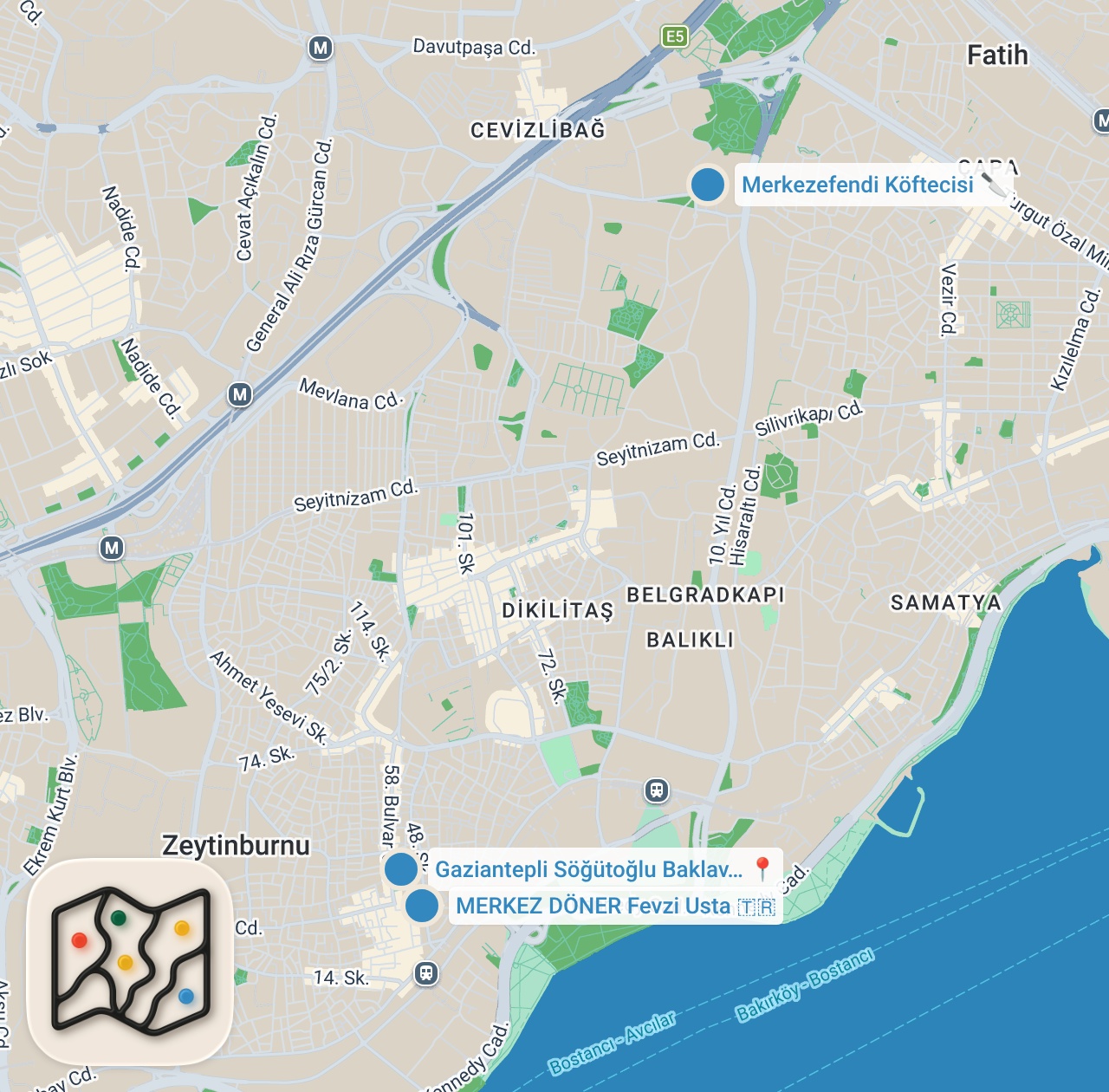 Map preview for Zeytinburnu’nda Bir Gün: Köfte, Döner ve Tatlılarla Dolu Bir Lezzet Turu!