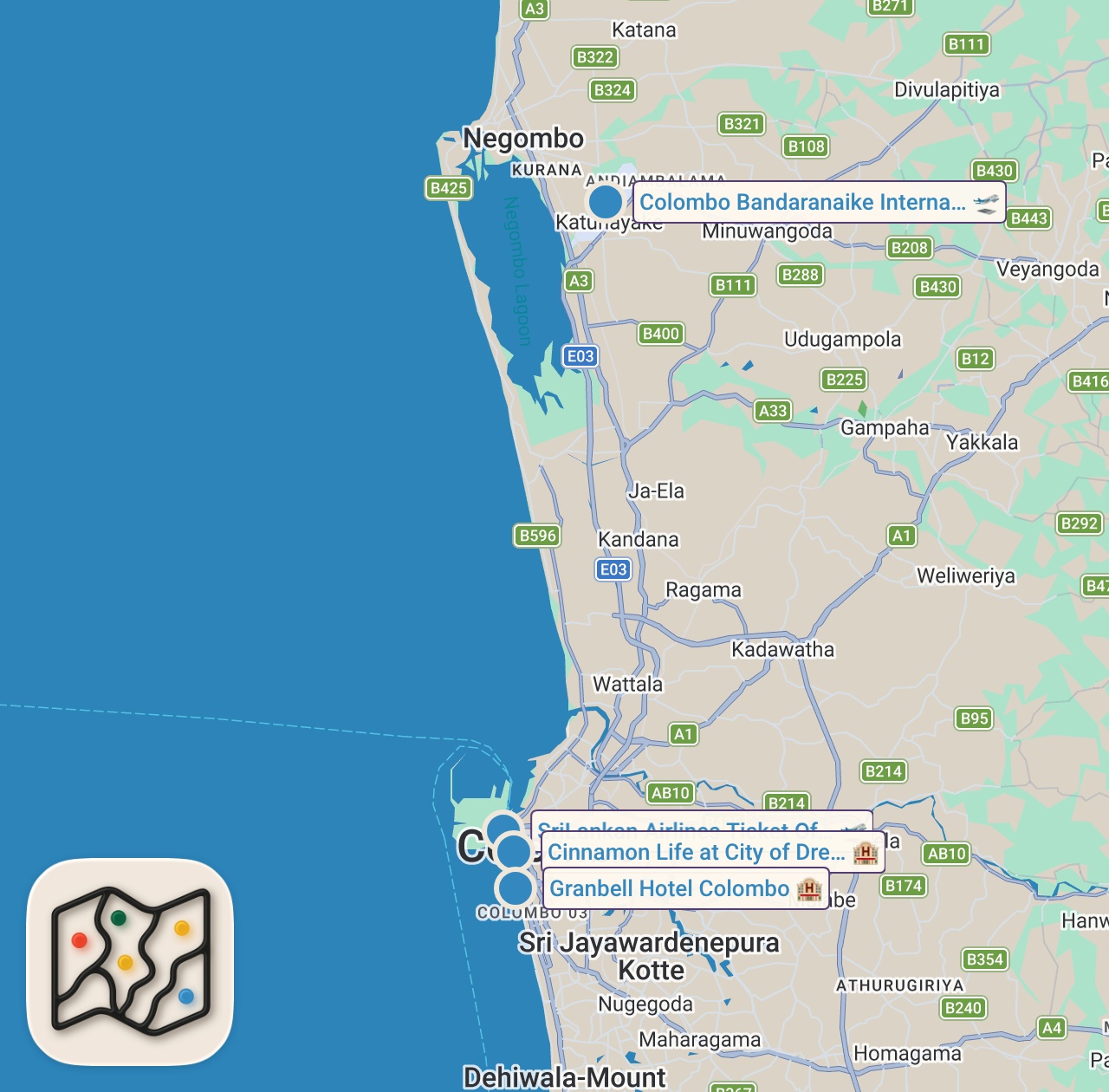 Map of 4 spots from Staying At South Asia's Largest & Luxurious Hotel In Sri Lanka - Cinnamon Life, City Of Dreams 🇱🇰