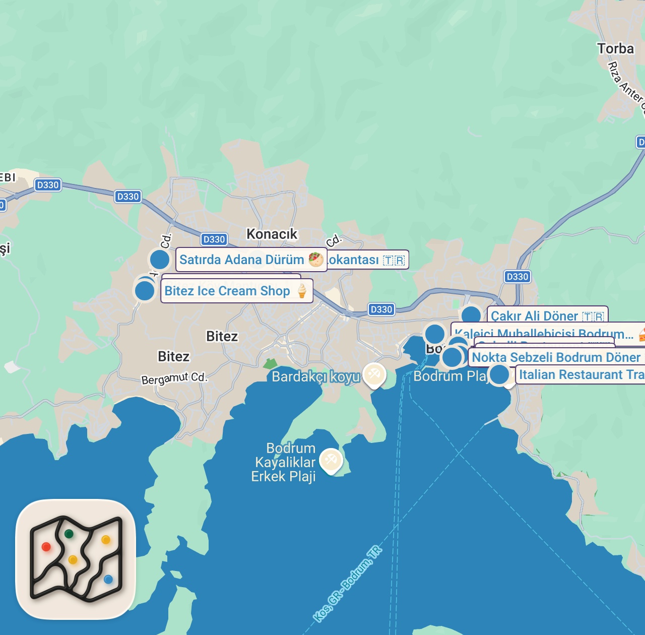 Map of BODRUM’DA BİR GÜNDE NE YENİR!!!