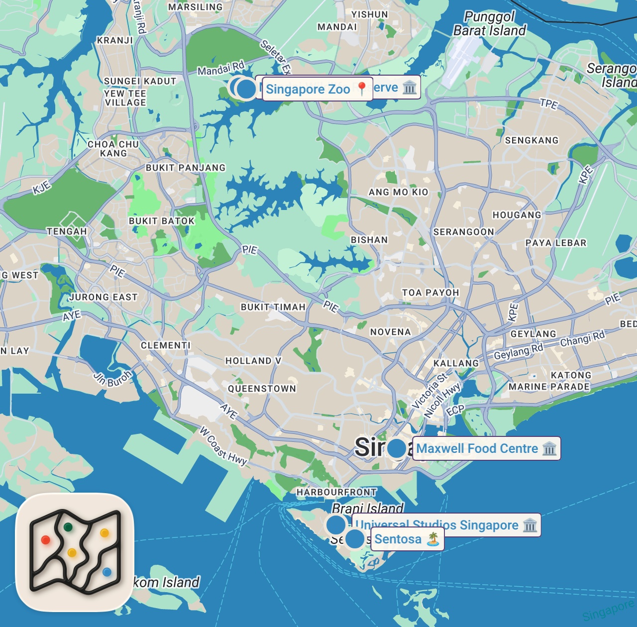 Map of 5 spots from We Went to Singapore and Ate Everything!