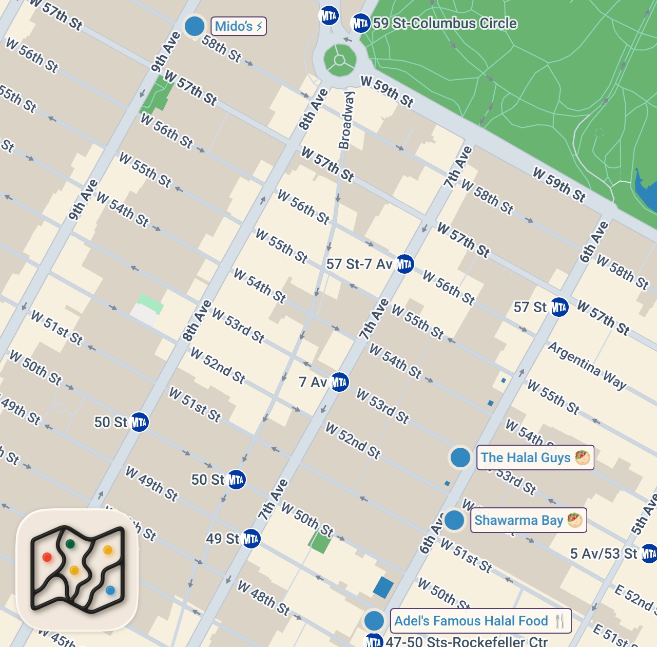 Map of 5 spots from Trying Viral Halal Street Food in New York City