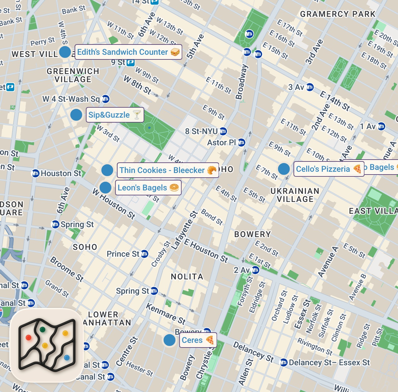 Map of 8 spots from Best food in New York City right now 2025 🗽🔥 #nycfoodies #foodie #newyork #nycfood