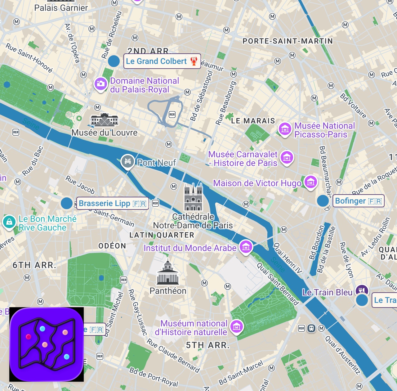 Map of 5 spots from 5 Paris Restaurants Every American Tourist Should Eat at Least Once