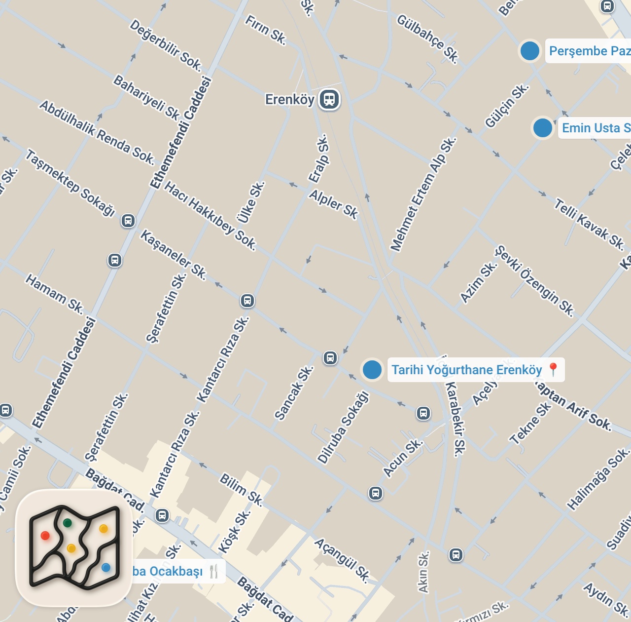 Map preview for ERENKÖY LEZZETLERİ | Semt pazarında döner, Urfa işi kebap ve lahmacun, tarihi yoğurtçu
