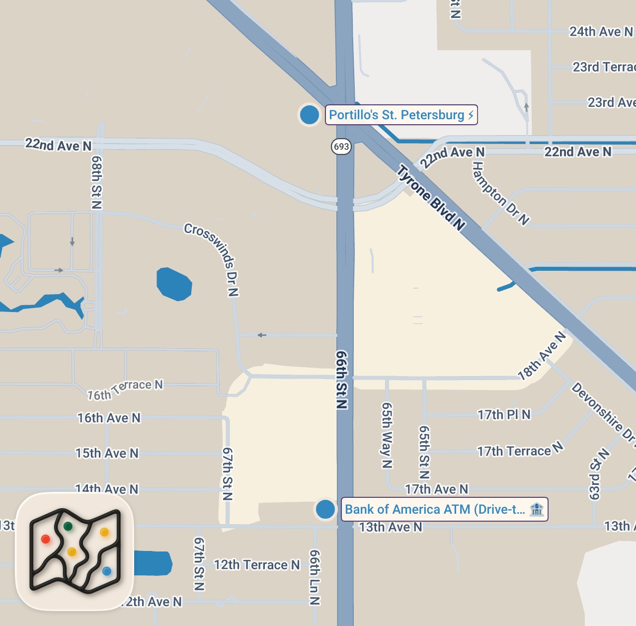 Map of 2 spots from Eating at Fast Food Restaurants I've Never Heard Of... (St. Pete)