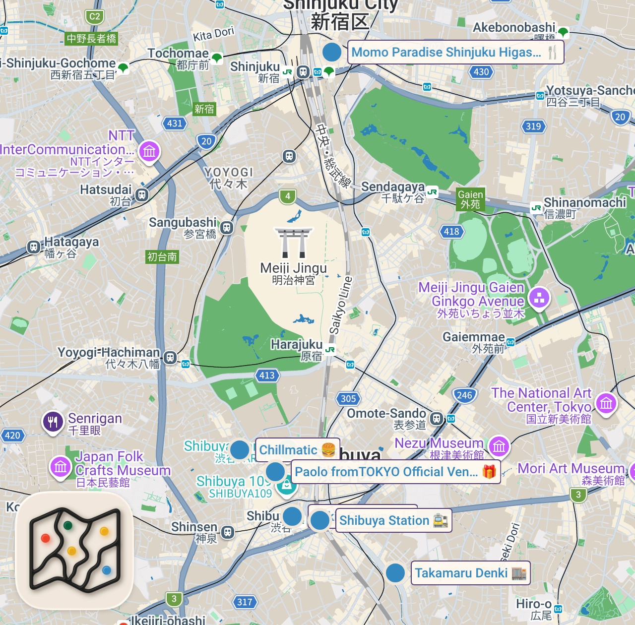 Map of 7 spots from Must-Try Local Japanese Food in Shibuya Tokyo (Watch Before You Go)