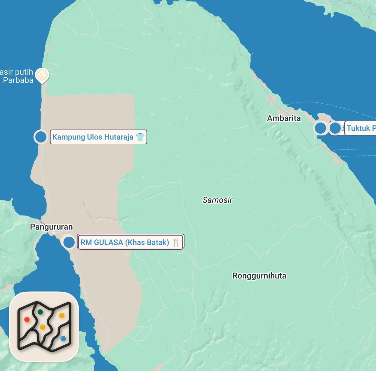 Map preview for BATAK Village + SPICY Lobster + LAKE TOBA Market - Indonesian street food in SAMOSIR, Indonesia