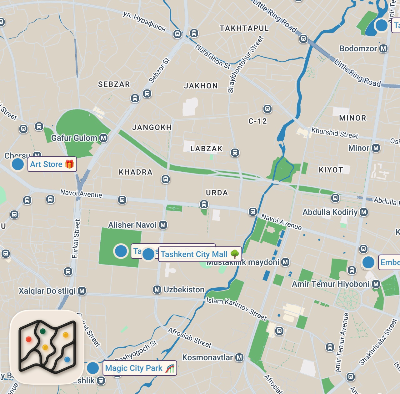 Map of 6 spots from Inside Modern Uzbekistan Nobody Shows You - Tashkent City Park & Mall, Magic City Park 🇺🇿