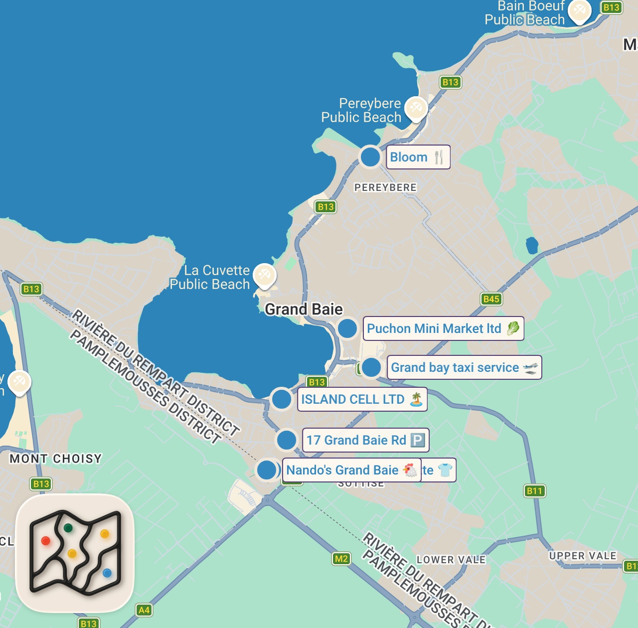 Map of 10 spots from What Mauritius Is Really Like 🇲🇺 First Impressions of Grand Baie