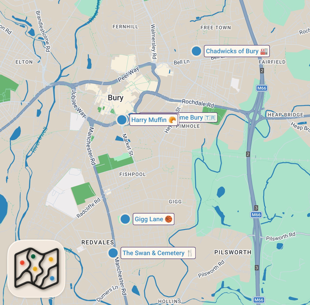 Map of 7 spots from Bury's food is some of the best in the UK 🙌🏻