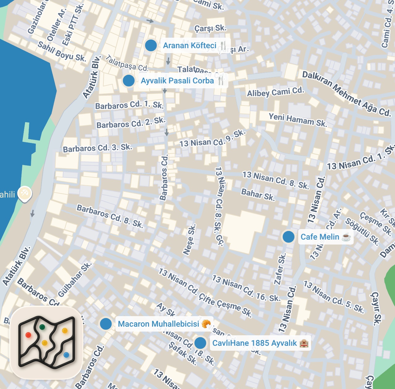 Map preview for Ayvalık Lezzetleri: Zeytinyağlı cenneti, tarihi köfteci ve semt pazarında lezzet turu