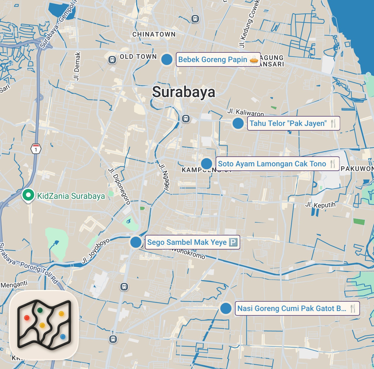 Map preview for I Ate The Spiciest Food In Indonesia 🇮🇩 Indonesian street food in Surabaya