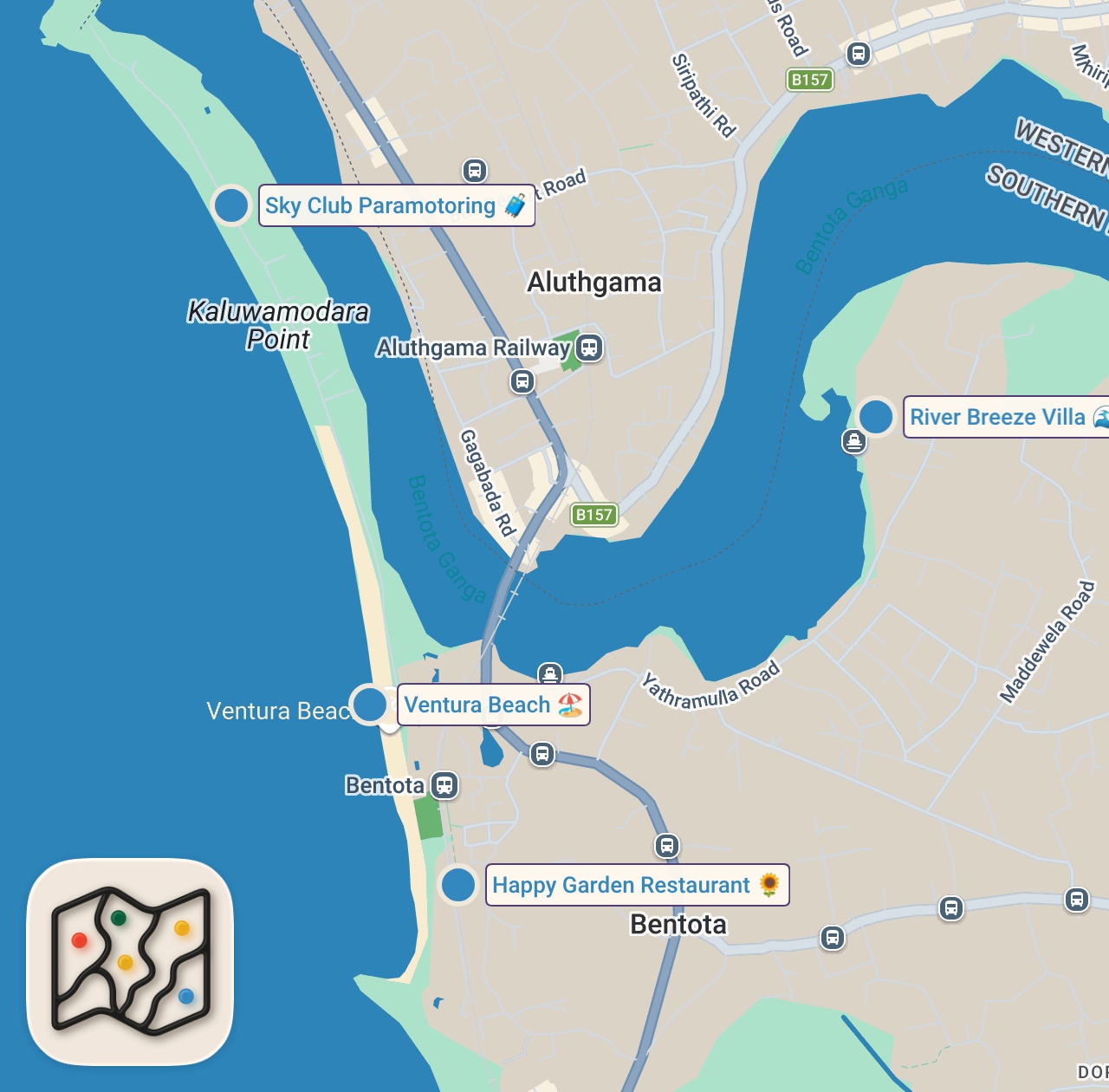 Map of 5 spots from Flying Over Bentota Is A Crazy Experience - Sri Lanka 🇱🇰 (Visit Before It Is Too Late)