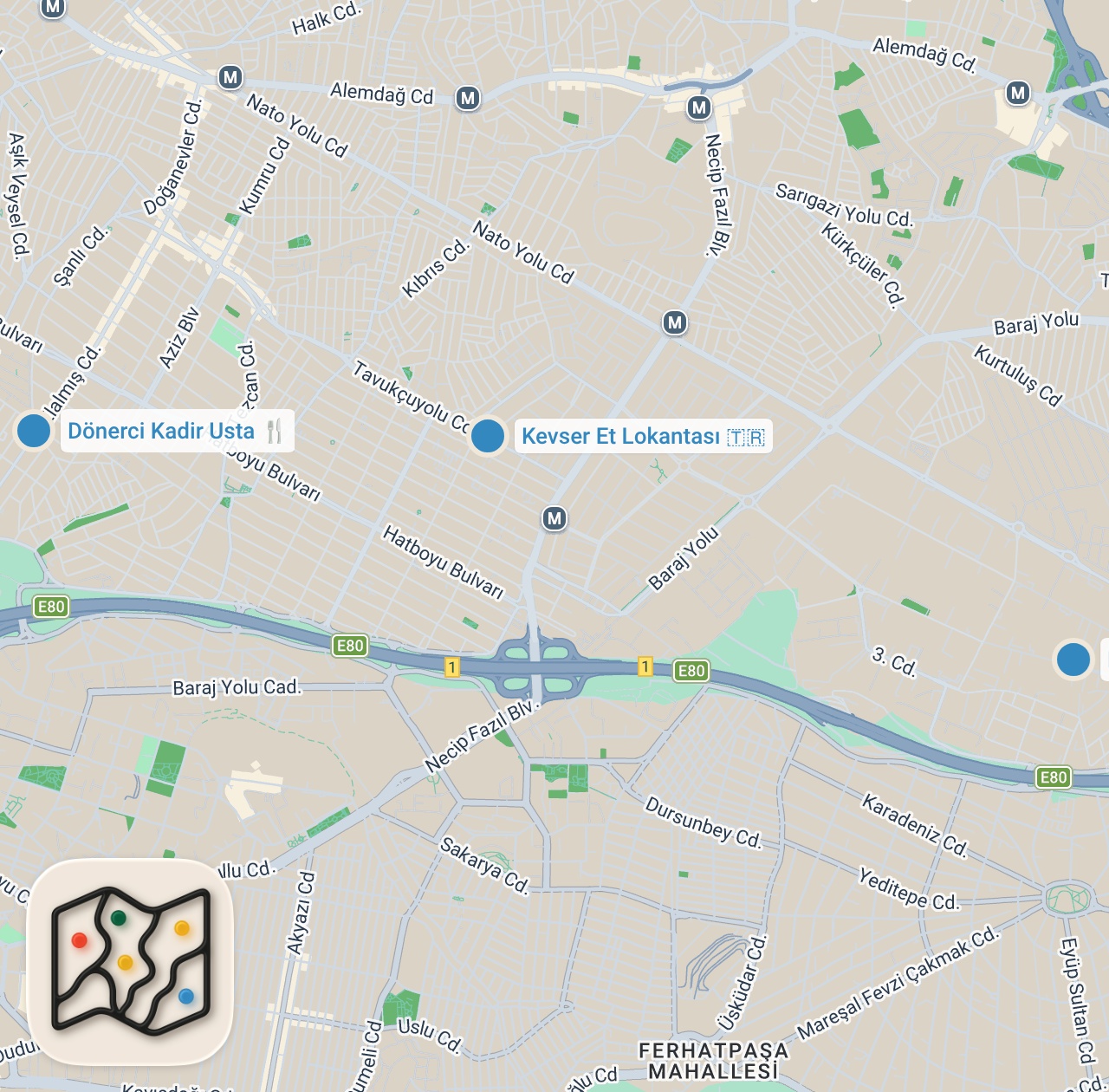 Map preview for Dudullu Sanayi Lezzetleri | Sanayi tostu, Karadeniz döneri, Ankara tava - Ayaküstü Lezzetler