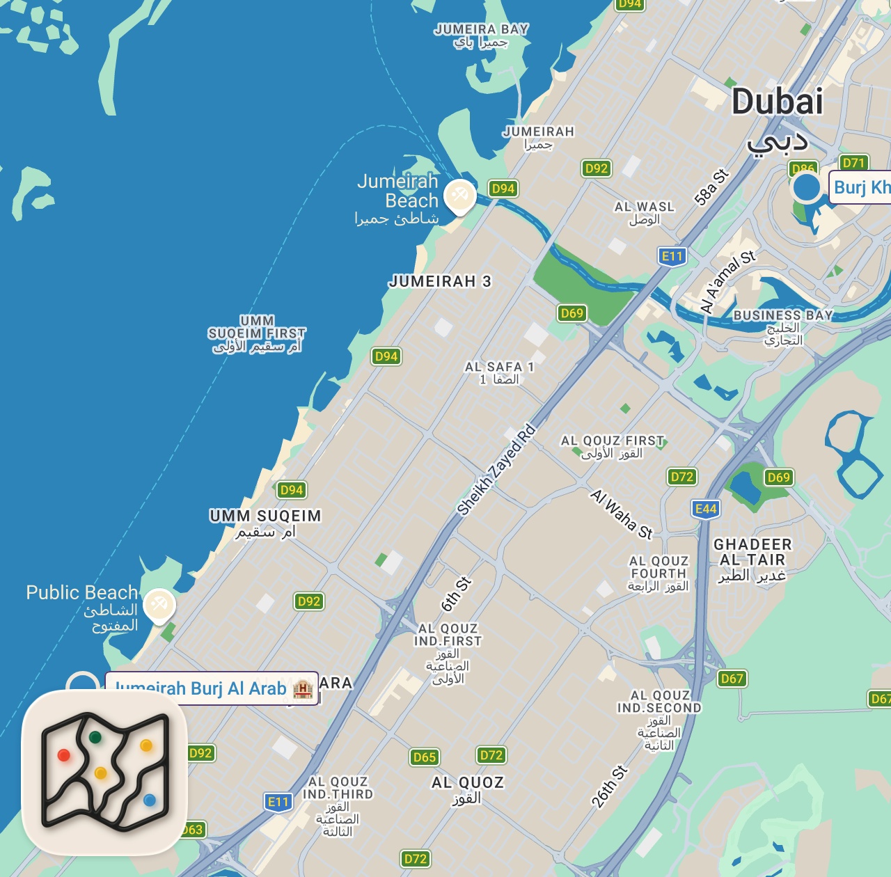 Map of 2 spots from Things In Dubai That Just Make Sense 🤯