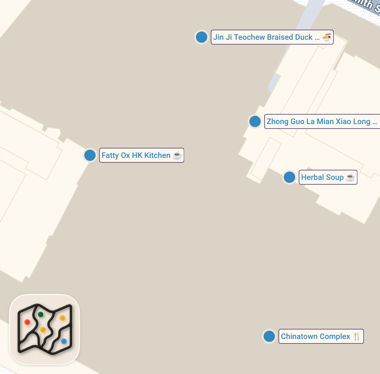 Map of 5 spots from Singapore’s BIGGEST Street Food!! 5 Things You HAVE TO EAT at Chinatown Complex!!