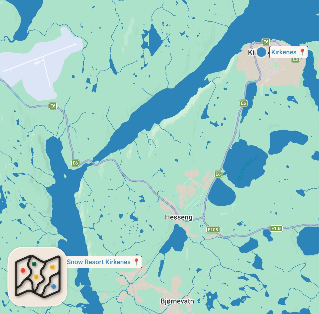 Map of 2 spots from Fly Here to Eat the World’s Best King Crab!!