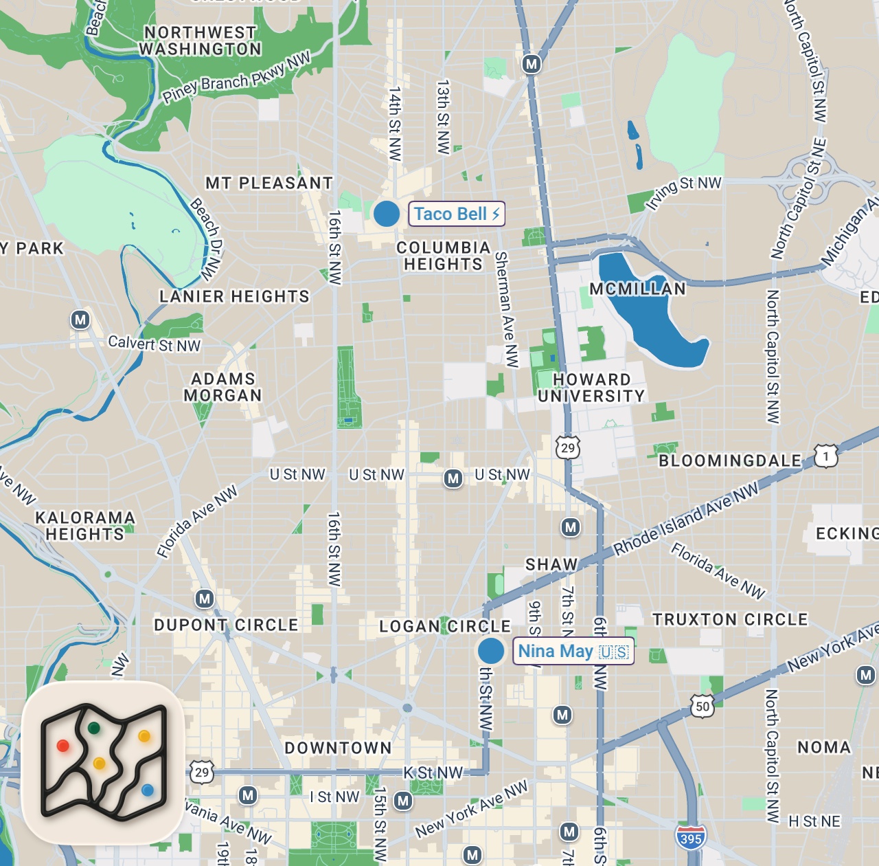 Map of 2 spots from Pro Chef Turns My Taco Bell Gourmet