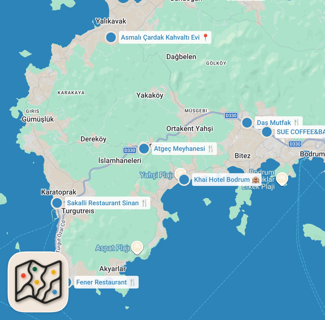 Map preview for BODRUM LEZZET REHBERİ (2022'nin en güncel rehberi) - Ayaküstü Lezzetler