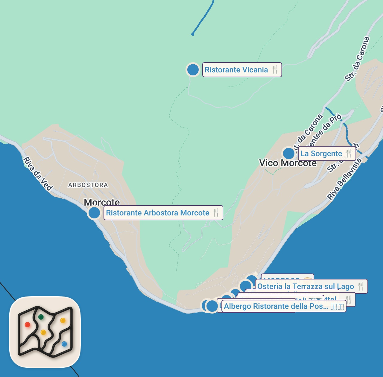 Map of 11 spots from Top 11 Restaurants In Morcote | Best Restaurants In Morcote, Switzerland