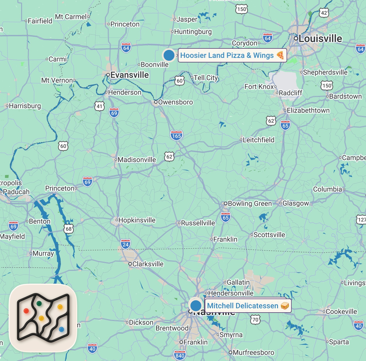 Map of 3 spots from Eating in a Snow Storm For 24 Hours (Only Restaurants Open)