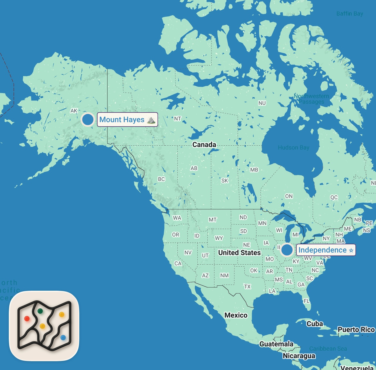 Map of 2 spots from Buried Secrets in Alaska | The Alaska Triangle | Travel Channel