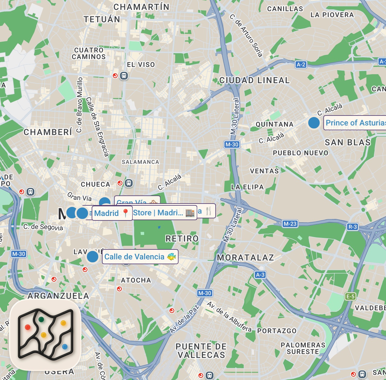 Map of 8 spots from ANTES de viajar a ESPAÑA 🇪🇸 por primera vez debes saber esto!