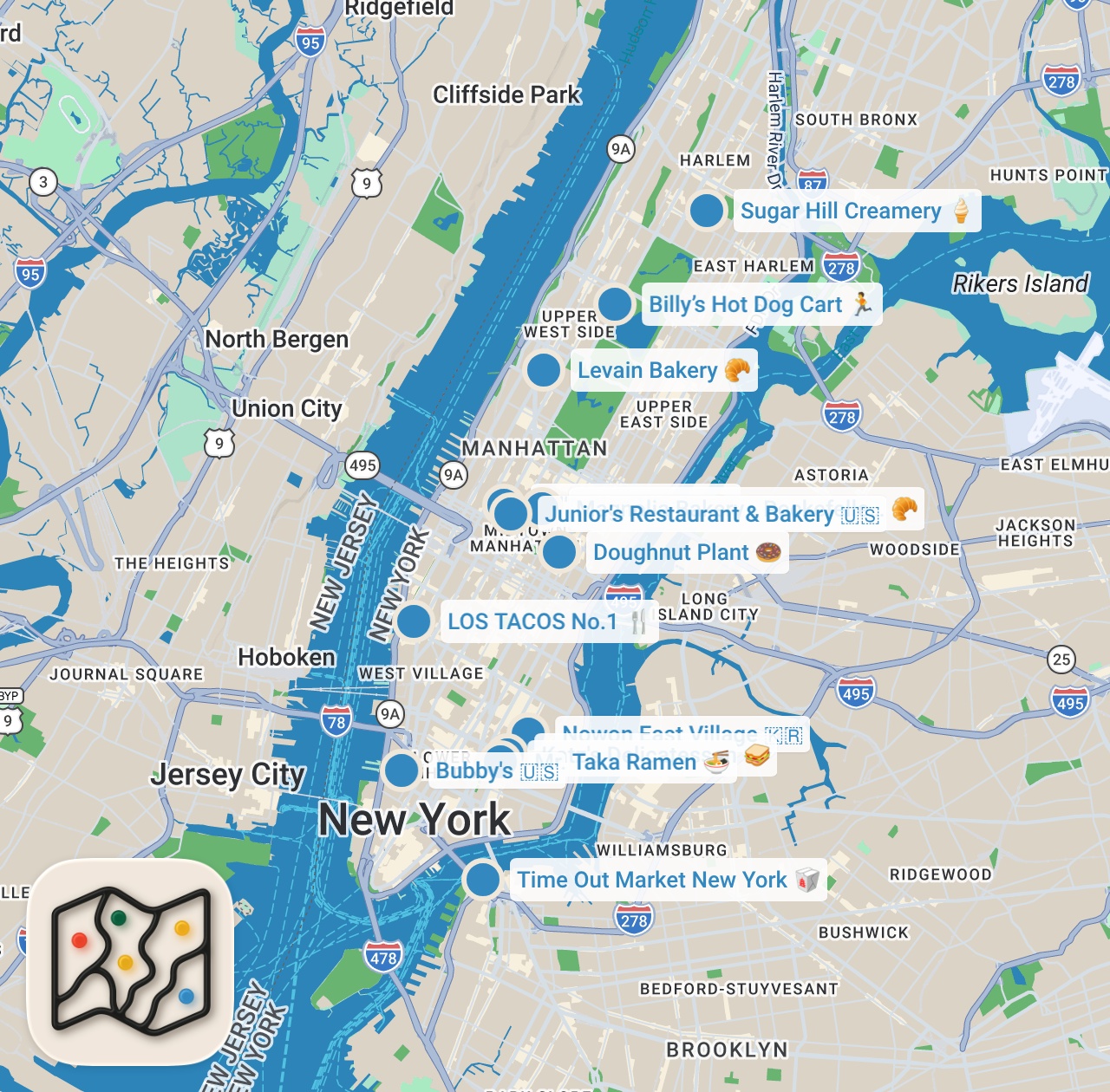 Map preview for The ULTIMATE New York City Food Tour 2025!