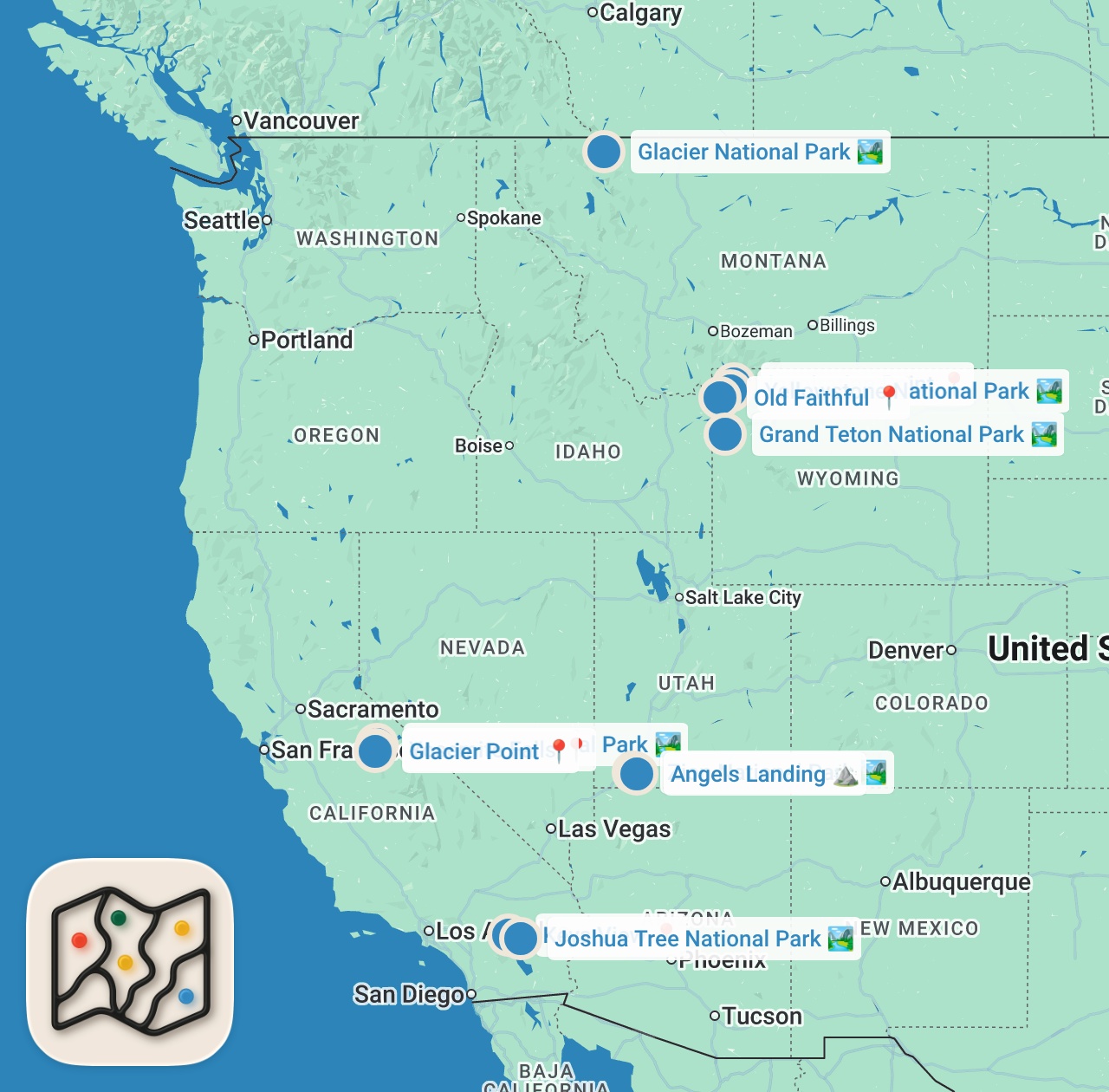 Map preview for Discover America's Top 10 National Parks!
