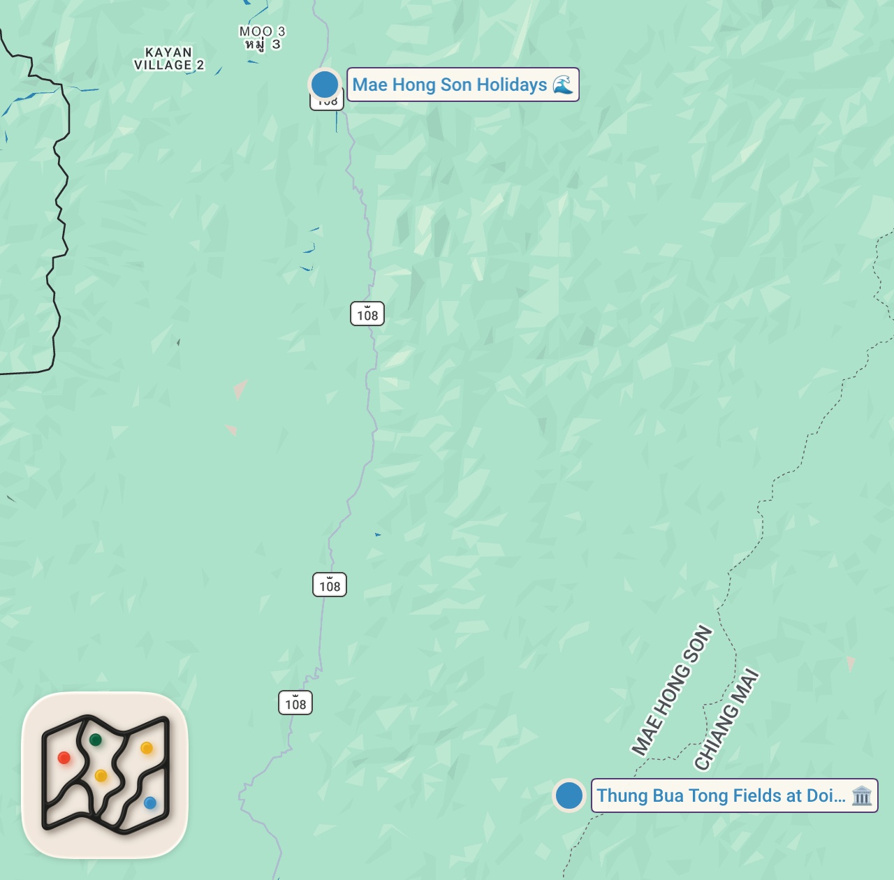 Map of 2 spots from Rare VILLAGE FOOD Thailand!! Fishing + Cooking in Asian Mountains!! | Amazing Karen People