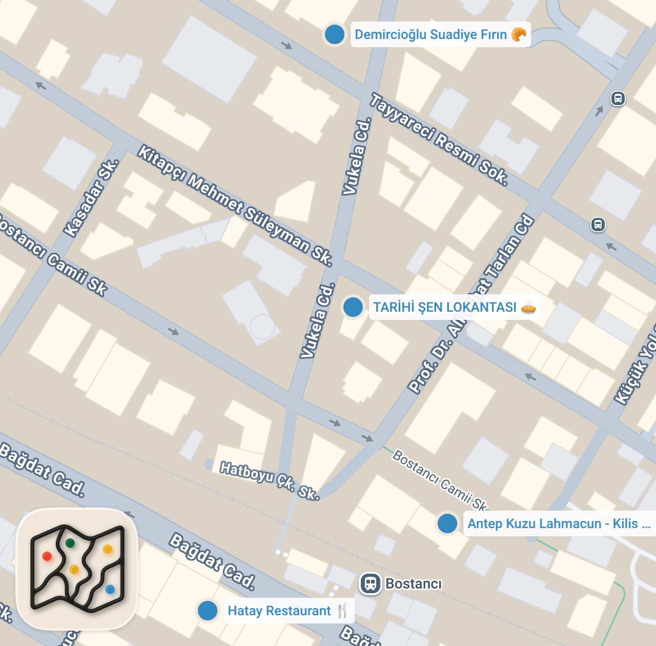 Map preview for BOSTANCI LEZZETLERİ: Cemal Süreya'nın yeri, tarihi esnaf lokantası, çok iyi lahmacun ve Kilis tava