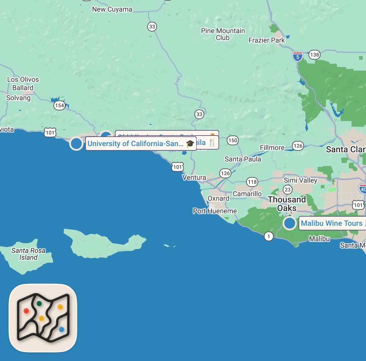 Map of 4 spots from CALIFORNIA ROADTRIP (DAY 1)