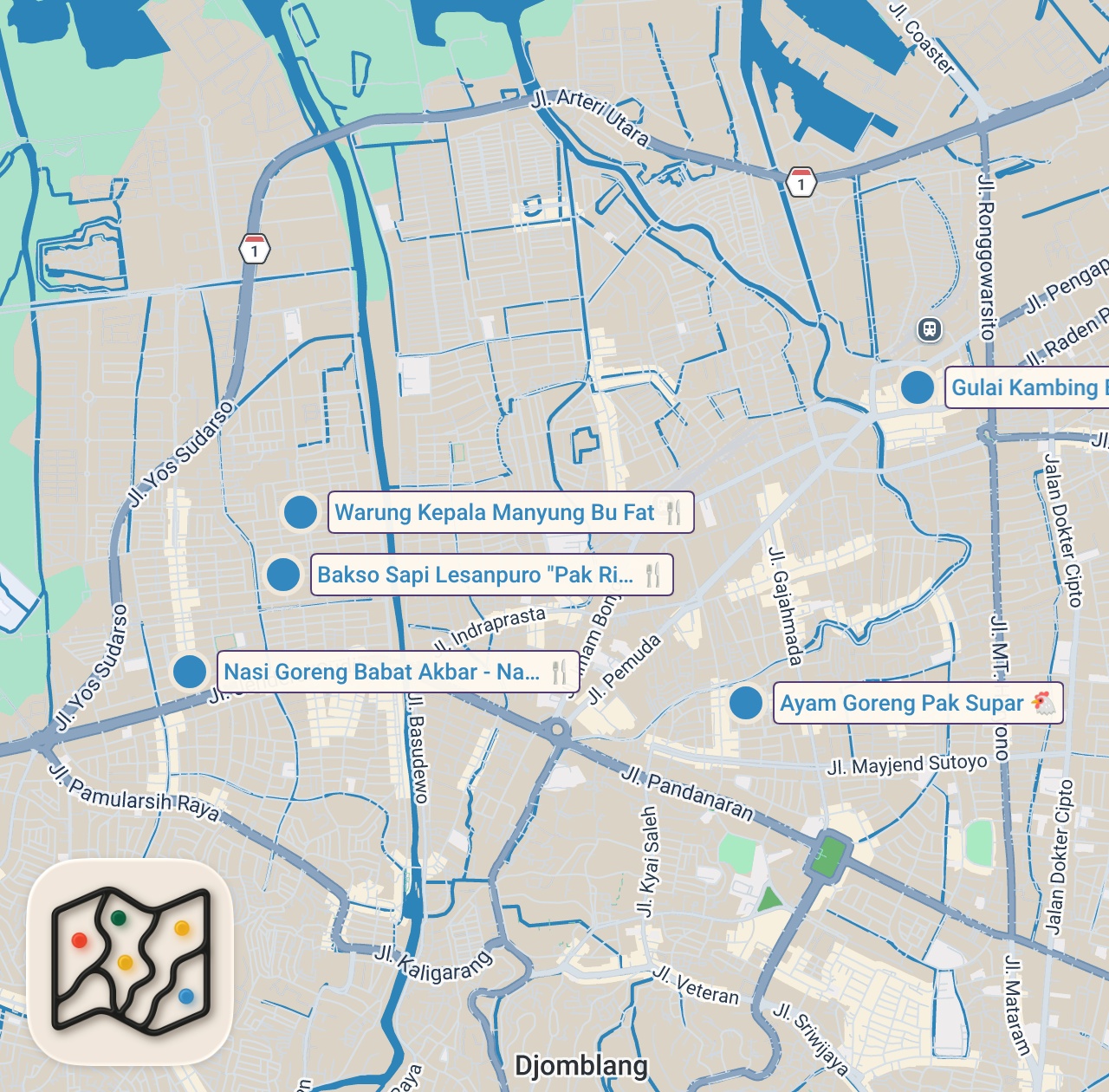 Map preview for EXOTIC NASI GORENG + EXTREME BAKSO + Best AYAM GORENG - Indonesian Street food in Semarang