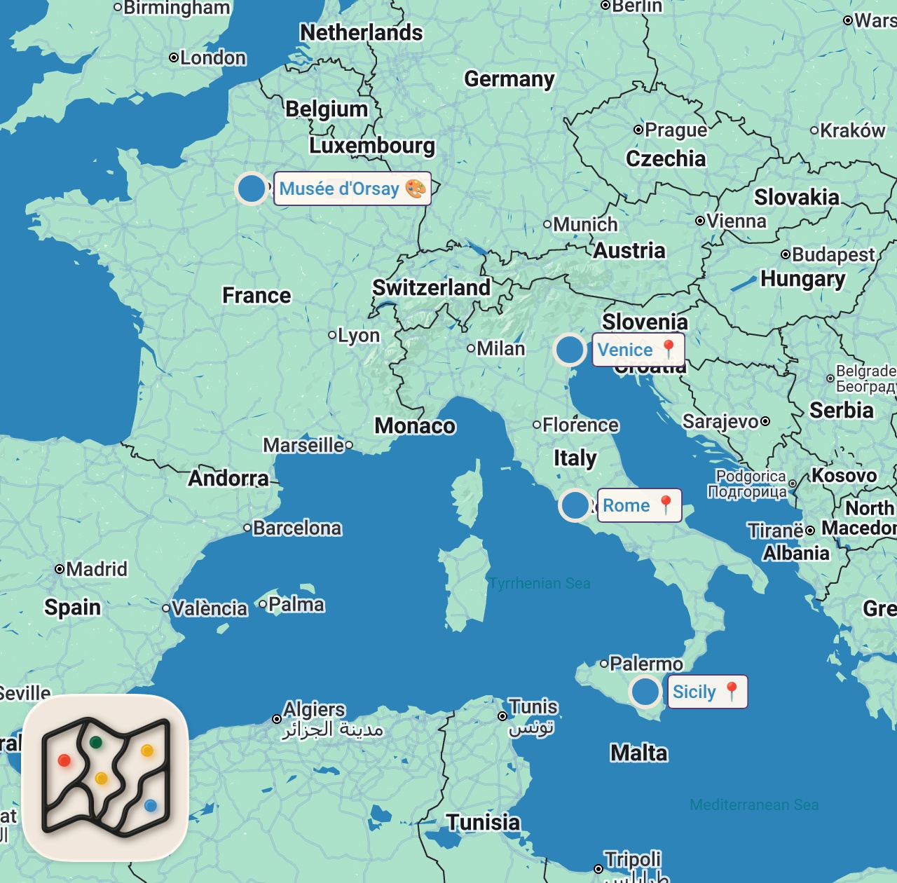 Map of 5 spots from Travel Tips: Traveling With Friends